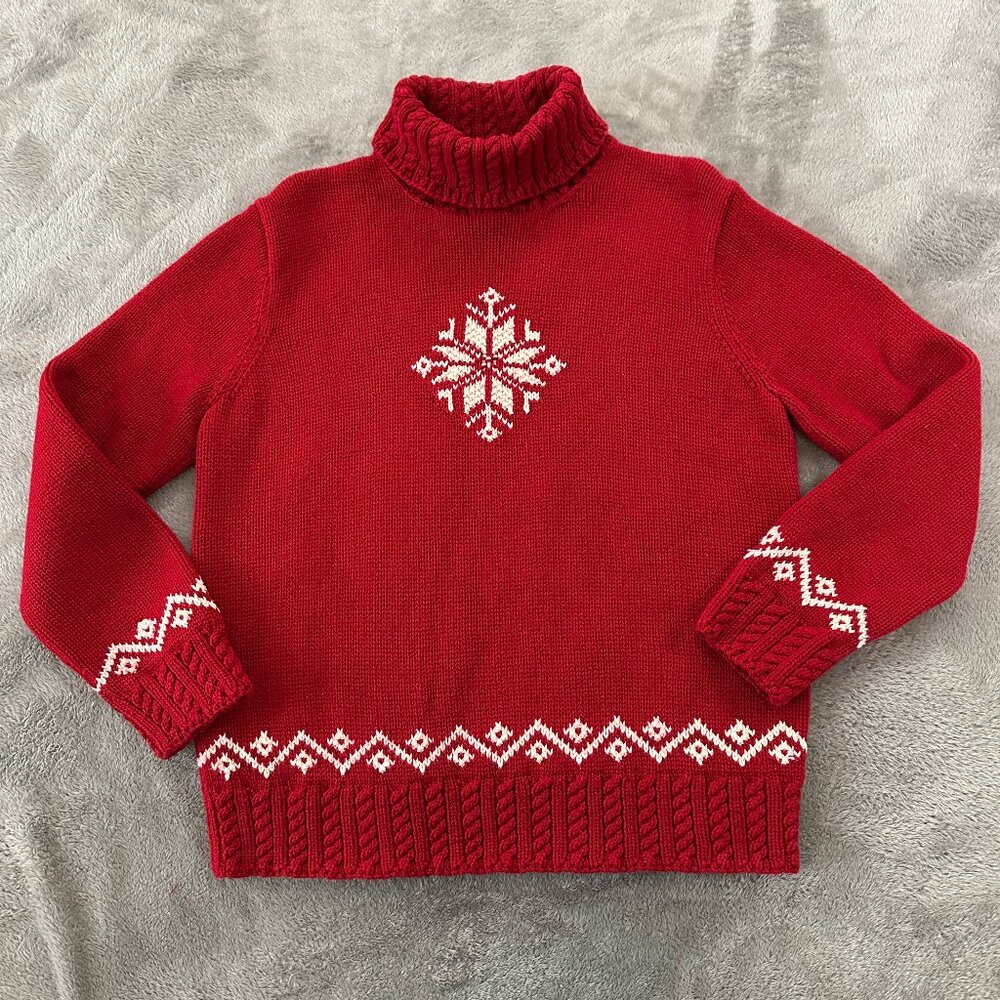 Lauren Ralph Lauren Red Turtleneck Sweater with White Snowflake Detail